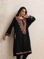 Thumbnail for trueBrowns Black Kashmiri Embroidered Woollen Phiran Kurta - Distacart