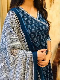 Thumbnail for NOZ2TOZ Women Blue Printed Viscose Rayon Kurta And Palazzo Set