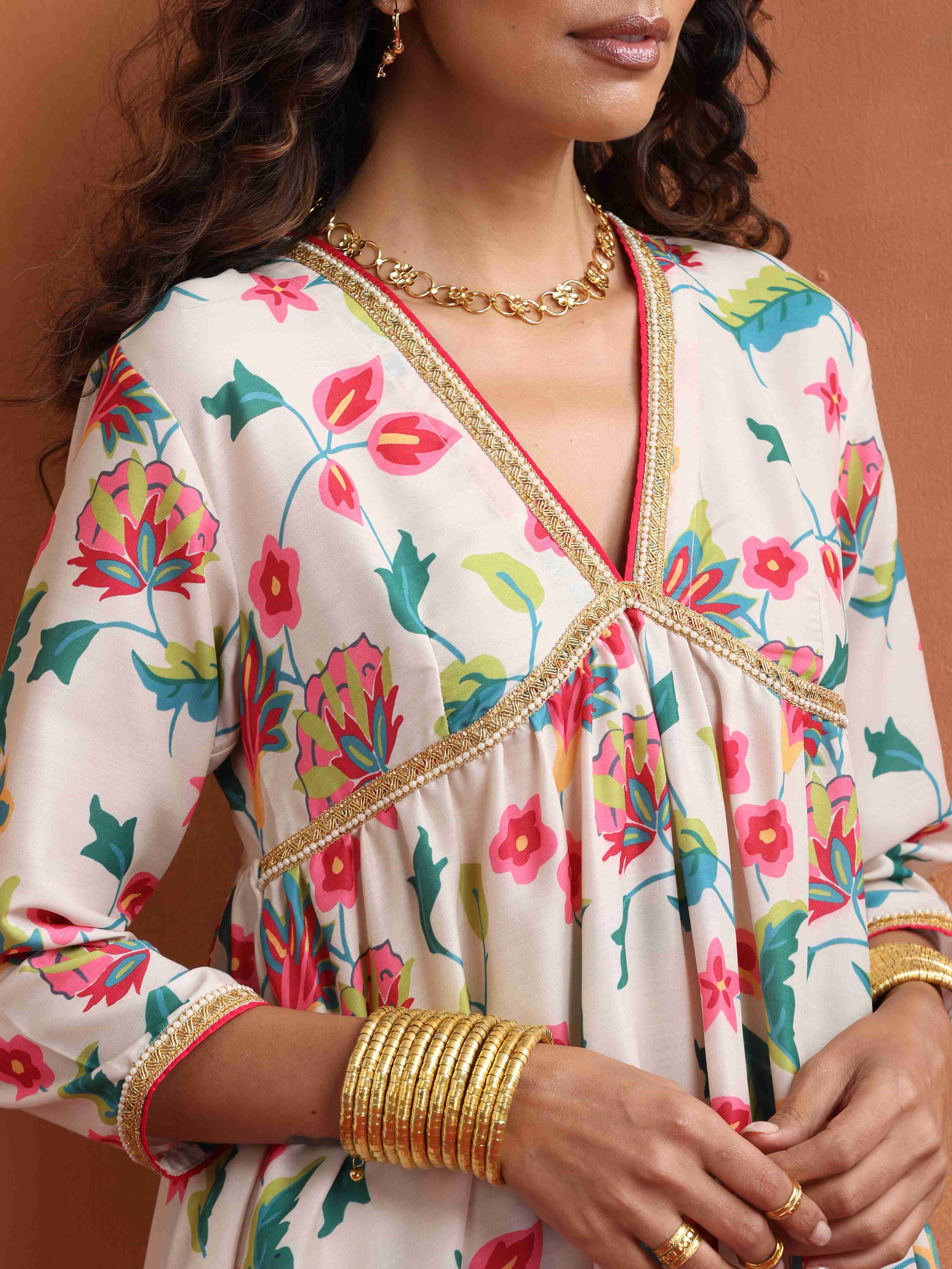trueBrowns Off White Print Anarkali Kurta Co-ord Set - Distacart