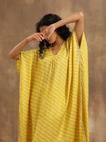 Thumbnail for trueBrowns Lime Lehariya Printed Silk Kaftan Pant Set - Distacart