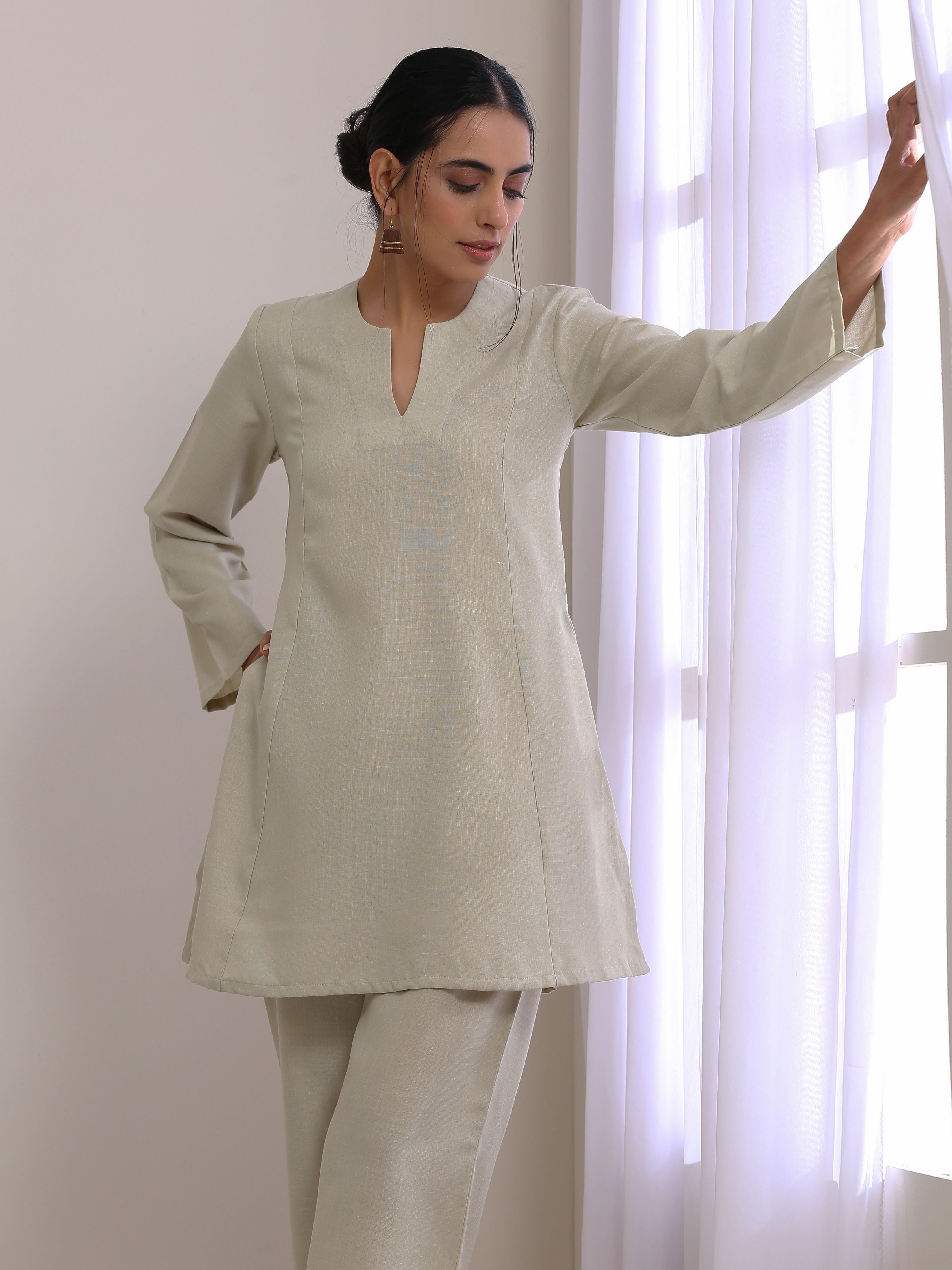 trueBrowns Light Grey Slub Co-Ord Set - Distacart