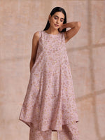 Thumbnail for trueBrowns Grey Overall Floral Block Print Cotton High-Low Co-Ord Set - Distacart