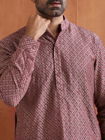 Thumbnail for trueBrowns Men's Purple Cotton Dobby Kurta - Distacart