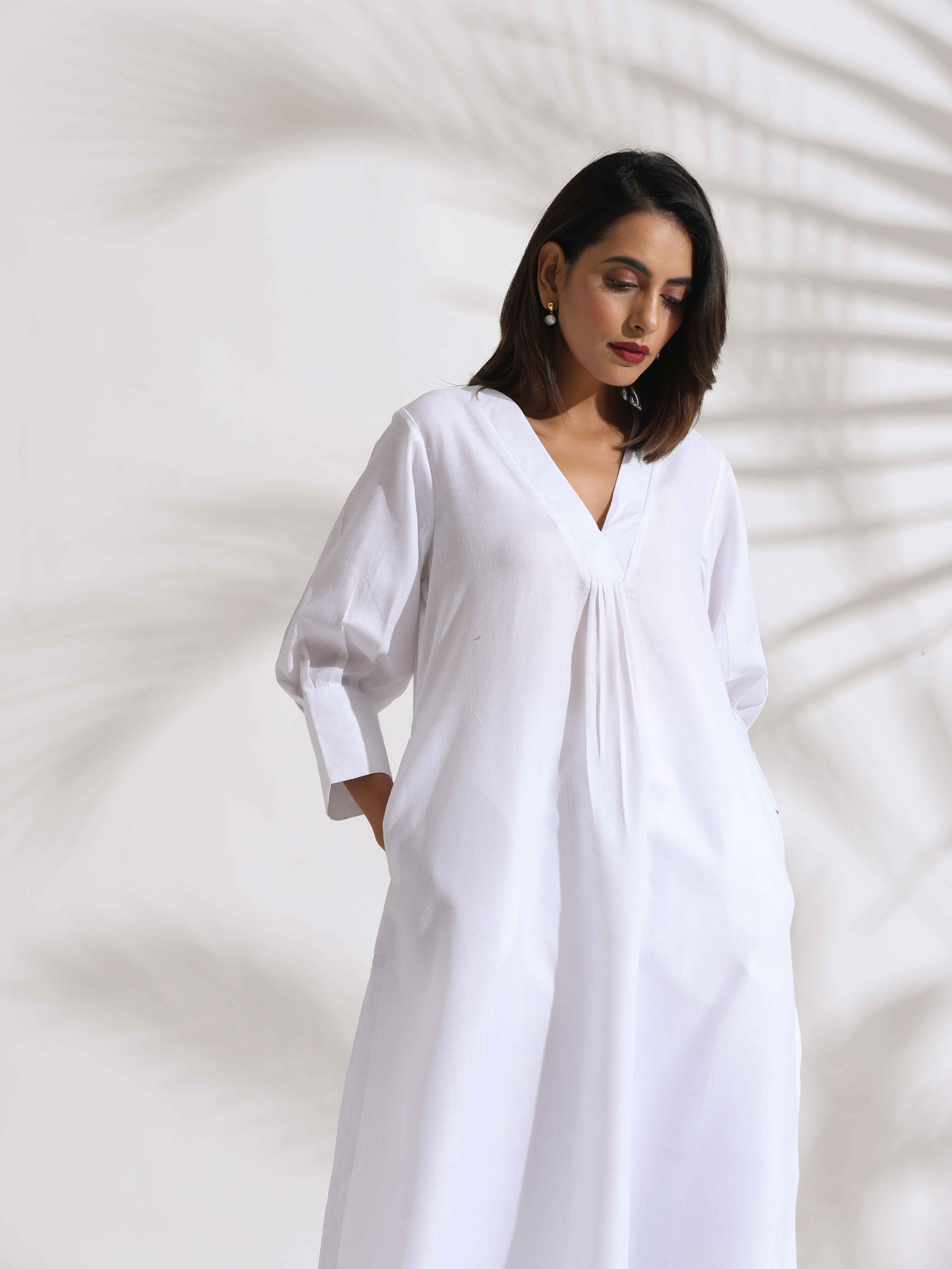 trueBrowns White Slub Kurta Set - Distacart