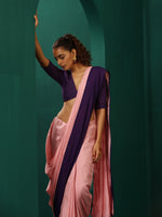 Thumbnail for trueBrowns Pink Purple Muslin Silk Ready to Wear Saree - Distacart