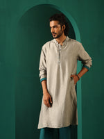 Thumbnail for trueBrowns Men's Grey Silk Long Kurta - Distacart