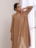Thumbnail for trueBrowns Beige Dobby Gathered Kurta Pant Set - Distacart