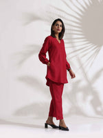 Thumbnail for trueBrowns Maroon Slub Co-ord Set - Distacart