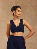 Thumbnail for trueBrowns Midnight Blue Velvet Embroidered Jacket Set - Distacart