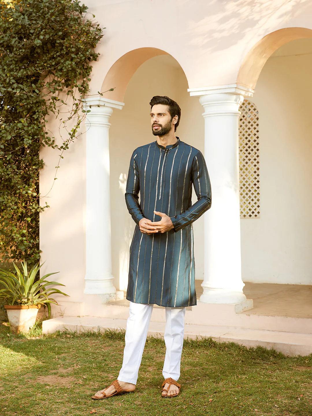 Fabmade Embroidered Regular Sequinned Chanderi Silk Kurta With Pyjamas - Distacart