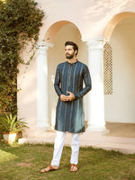 Thumbnail for Fabmade Embroidered Regular Sequinned Chanderi Silk Kurta With Pyjamas - Distacart