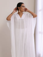 Thumbnail for trueBrowns White Dobby Panel Kaftan Kurta Pant Set - Distacart