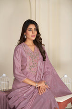 Thumbnail for BulBul Preksha Mauve & Green Embroidered Roman Silk Salwar Suit