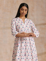 Thumbnail for trueBrowns White With Pink Blue Buta Block Print Cotton Kurta Pant Set - Distacart