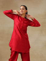 Thumbnail for trueBrowns Maroon Textured Silk Front Placket Co-Ord Set - Distacart