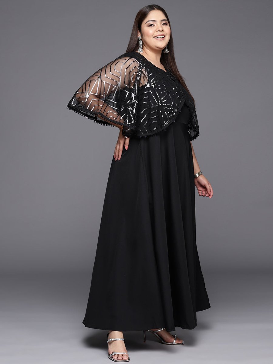 Ahalyaa Plus Size Geometric Print Crepe Layered A-line Maxi Ethnic Dress - Distacart
