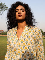 Thumbnail for trueBrowns Light Sage Cotton Block Print Lapel Shirt Co-Ord Set - Distacart