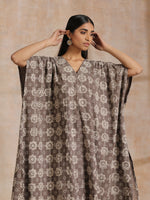 Thumbnail for trueBrowns Clay Dabu Overall Print Cotton Panel Kaftan Kurta Pant Set - Distacart