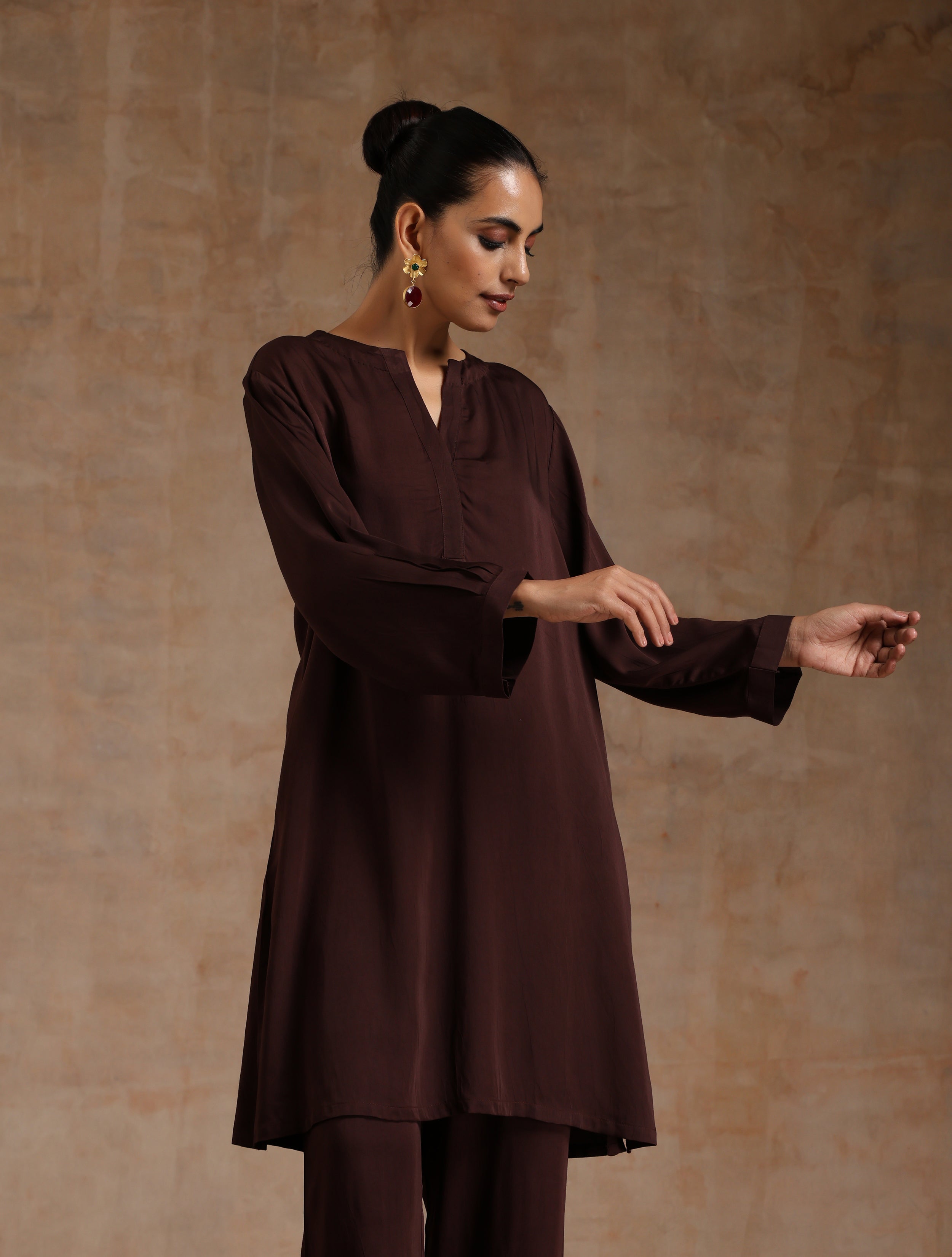 trueBrowns Cola Brown Modal Satin Relax Co-ord Set - Distacart