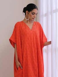 Thumbnail for trueBrowns Orange Dobby Panel Kaftan Dress - Distacart