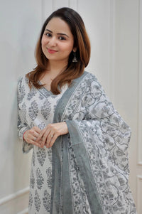 Thumbnail for NOZ2TOZ Women White Printed Viscose Rayon Kurta And Pant Set
