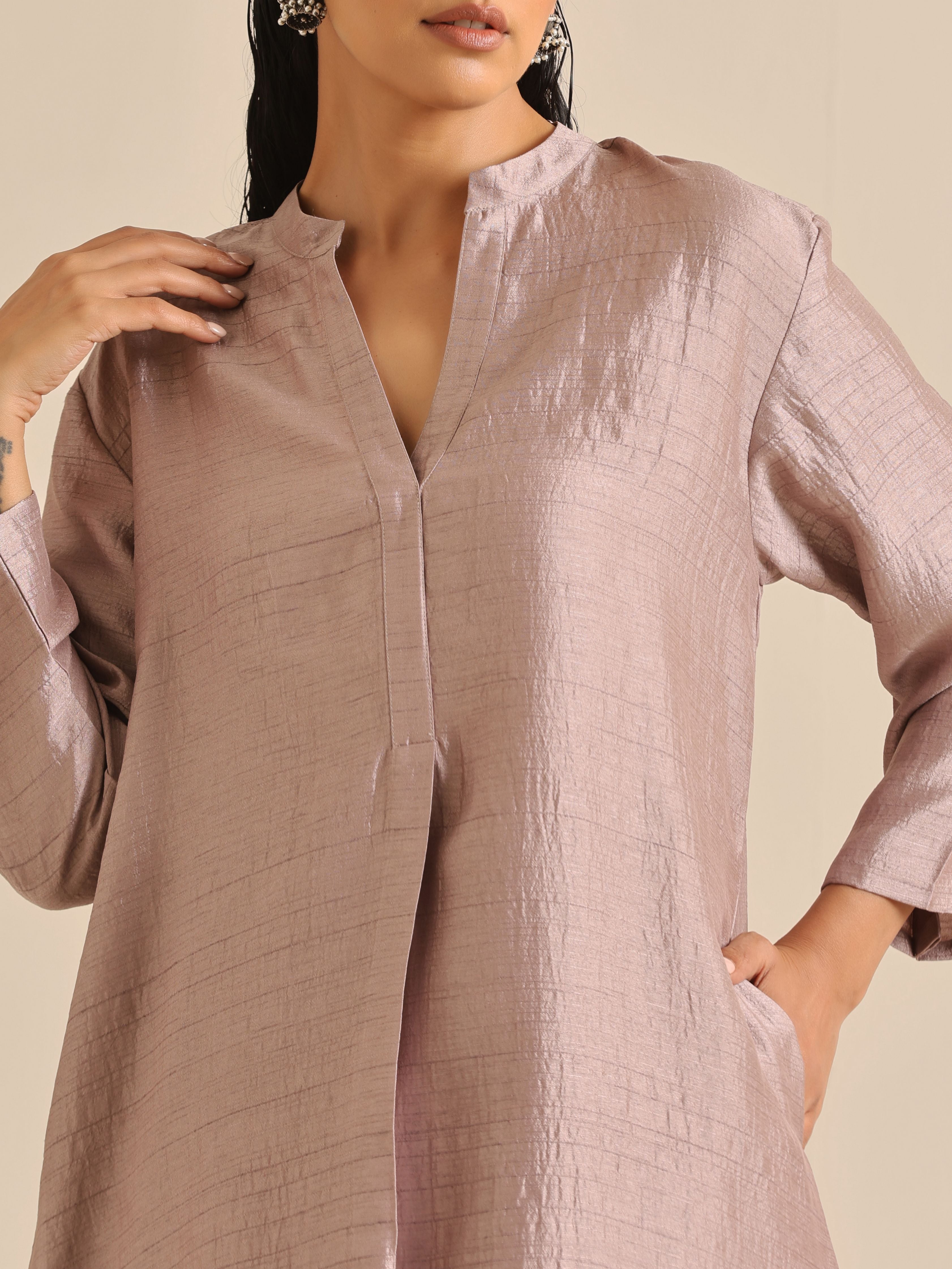 trueBrowns Grey Silk Texture Relaxed Co-Ord Set - Distacart