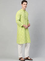 Thumbnail for Fabmade Lime Green And White Printed Straight Kurta Pyjama - Distacart