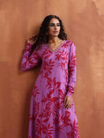 Thumbnail for trueBrowns Purple Print A-line Kurta Set - Distacart
