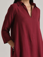 Thumbnail for trueBrowns Maroon Short Collared Dress - Distacart