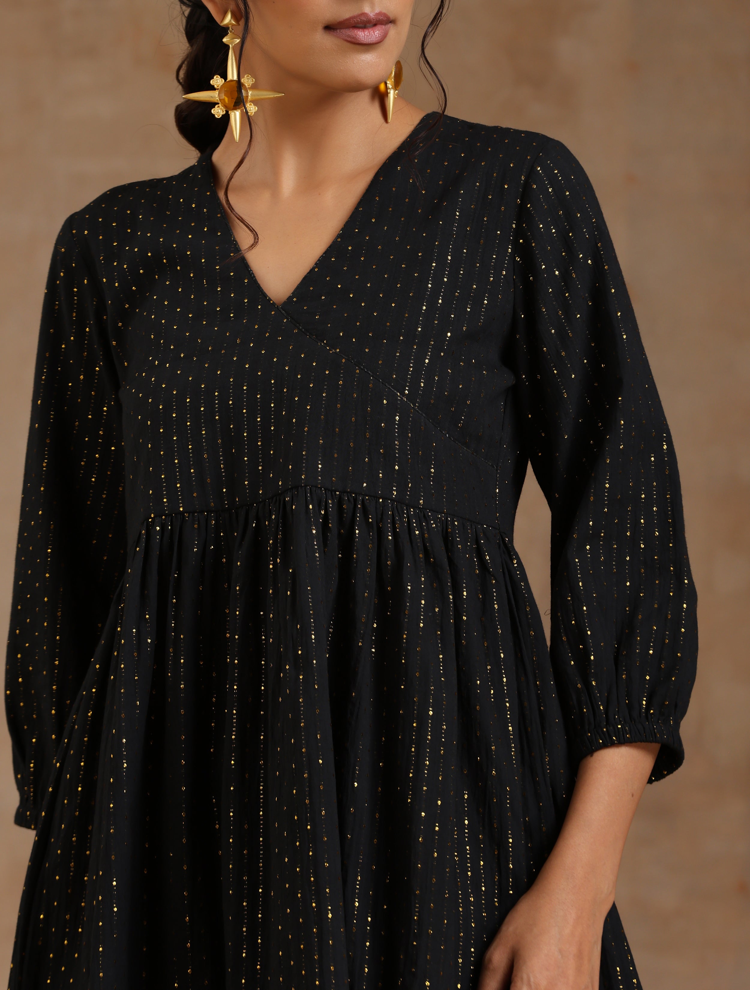 trueBrowns Black Gold Cotton Overlap Co-Ord Set - Distacart