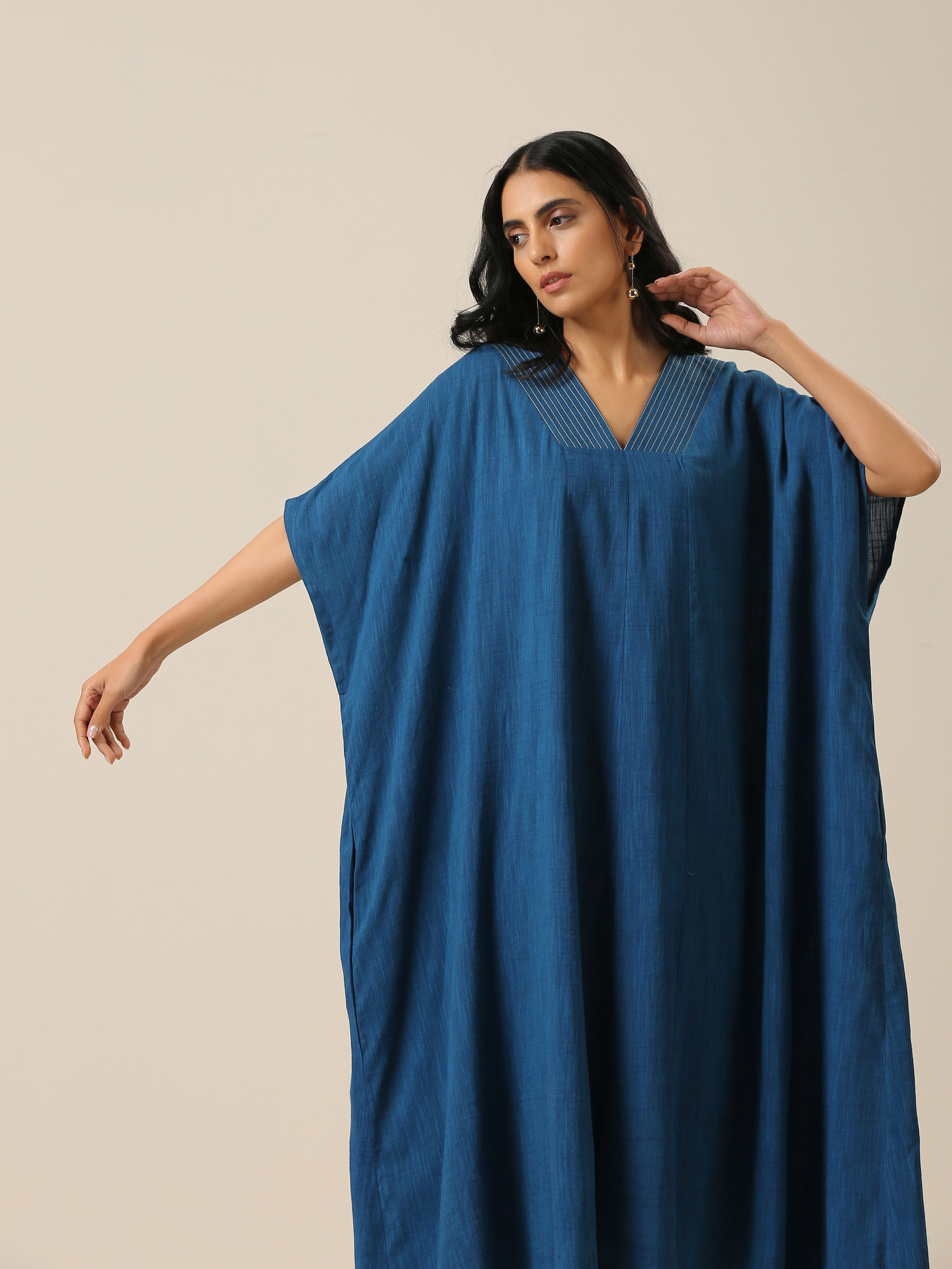 trueBrowns Classic Blue Panel Kaftan dress - Distacart