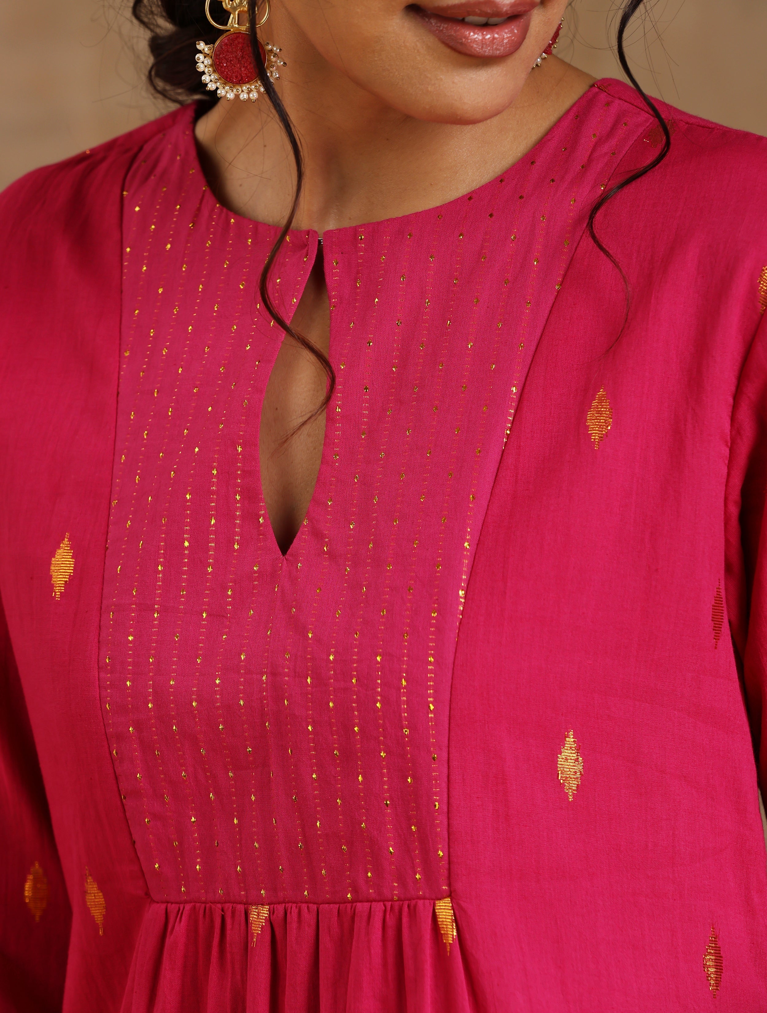 trueBrowns Pink Gold Cotton Yoke Kurta Set - Distacart