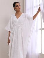 Thumbnail for trueBrowns White Dobby Kaftan Dress - Distacart