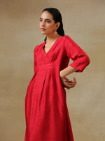 Thumbnail for trueBrowns Maroon Textured Silk Overlap Pleat Kurta Pant Set - Distacart