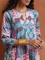 Thumbnail for trueBrowns Blue Print Flared Anarkali Kurta Co-ord Set - Distacart