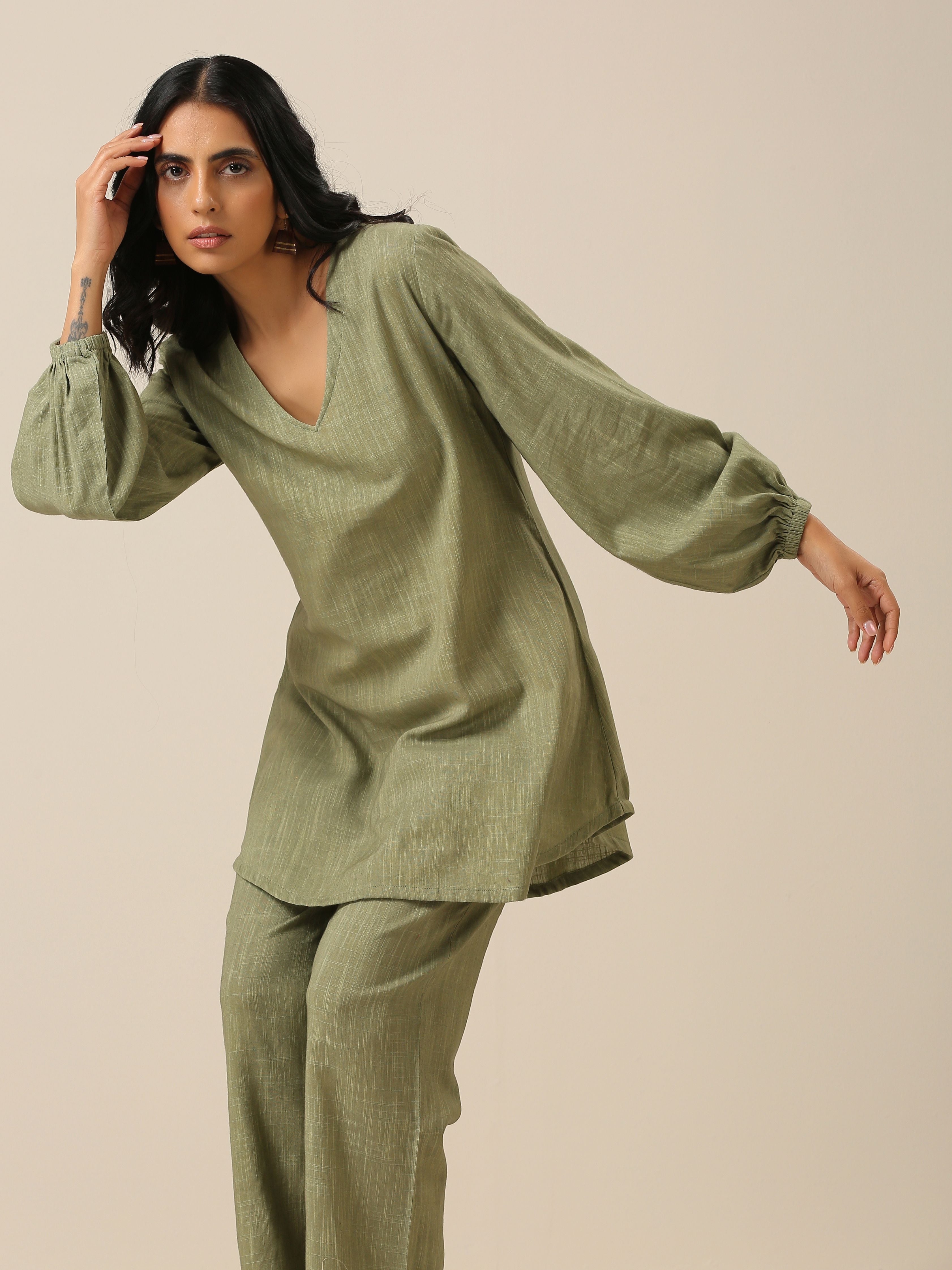 trueBrowns Sage Slub Textured Short Co-Ord Set - Distacart