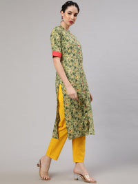 Thumbnail for Aks Floral Printed Regular Pure Cotton Kurta With Trousers - Distacart