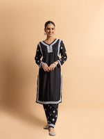 Thumbnail for HOUSE OF KARI Floral Embroidered Chikankari Kurta With Trouser - Distacart
