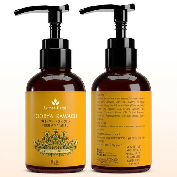 Avimee Herbal Soorya Kawach SPF 50 PA++++ Vitamin C Sunscreen Lotion - Distacart