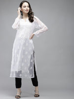 Thumbnail for ADA Women White Ethnic Motifs Regular Chikankari Handloom Kurta with Palazzos - Distacart