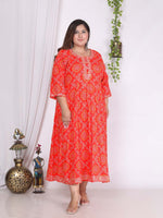 Thumbnail for Swasti Plus Size Bandhani Printed Embroidered Maxi Gown - Distacart