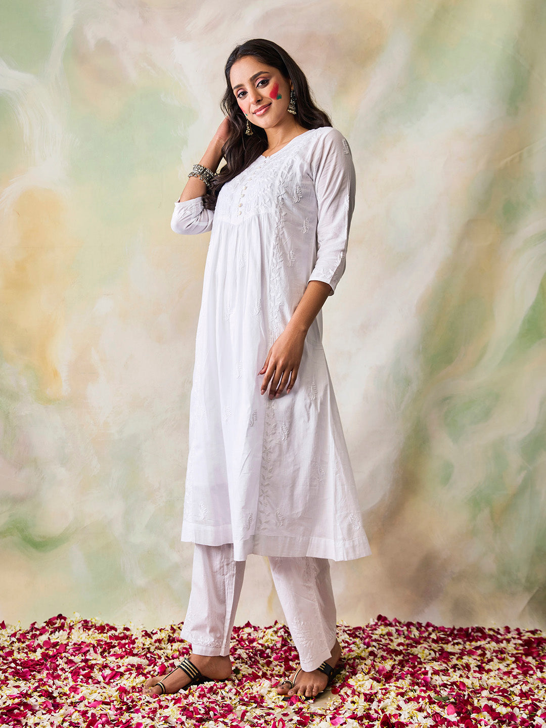 HOUSE OF KARI Ethnic Motifs Embroidered Chikankari Kurta - Distacart