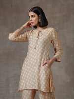 Thumbnail for trueBrowns Beige White Printed Silk Co-Ord Set - Distacart