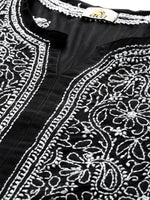 Thumbnail for ADA Women Black & White Chikankari Hand Embroidered Semi-Sheer Straight Sustainable Handloom Kurta - Distacart