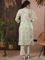 Thumbnail for ADA Floral Printed Round Neck Regular Lucknowi Chikankari Kurta with Trousers - Distacart