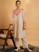 Thumbnail for HOUSE OF KARI Floral Embroidered Chikankari Kurta With Palazzo - Distacart