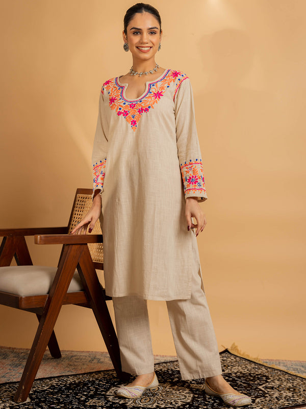 HOUSE OF KARI Floral Embroidered Chikankari Kurta With Palazzo - Distacart