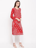 Thumbnail for ADA Women Red & White Chikankari Hand Embroidered Straight Sustainable Kurta - Distacart