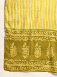 Thumbnail for Anouk Women Lime Green Pure Cotton Printed Gotta Patti Kurta with Palazzos & Dupatta - Distacart