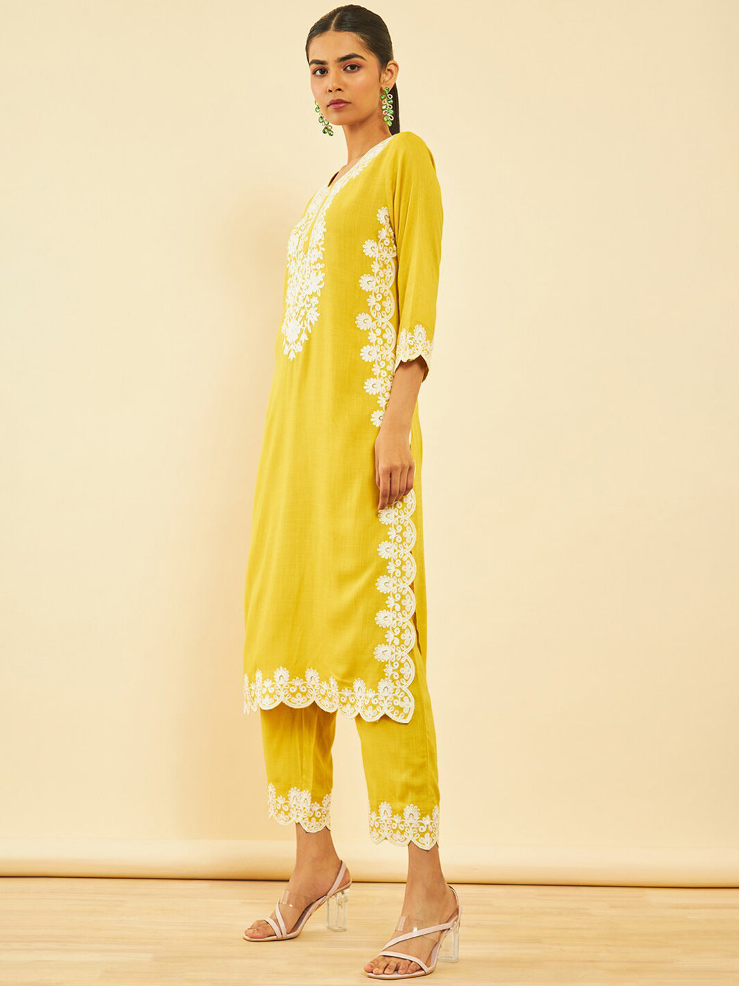 Soch Floral Embroidered Regular Thread Work Kurta with Trousers - Distacart